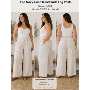 Old Navy Pants Womens XXL High Rise Wide Leg Linen Blend Pull On Beige NWT